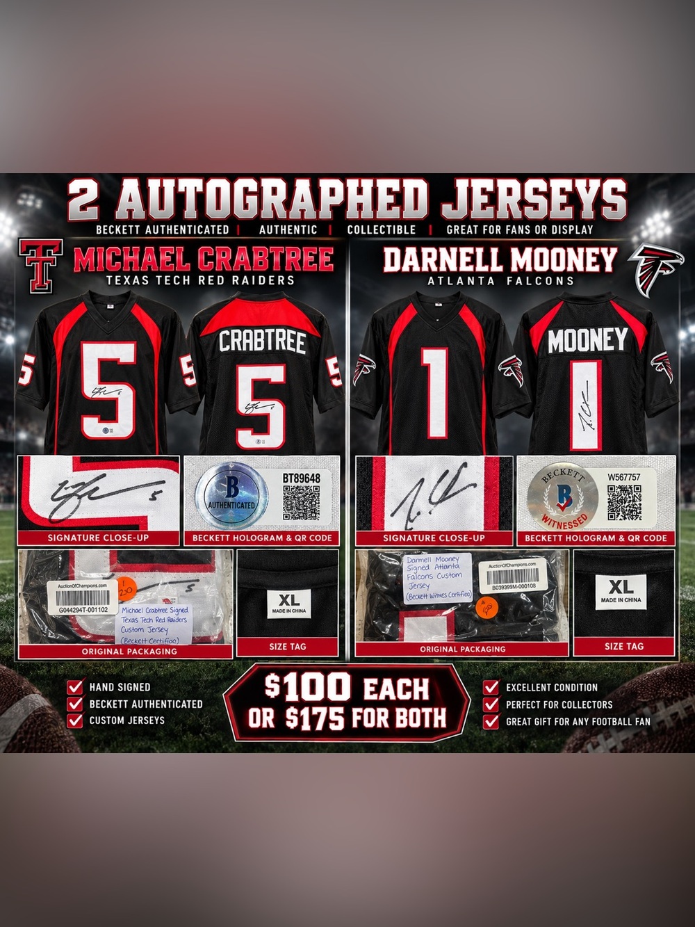 Two Autographed Authentic Beckett Certified Jerseys